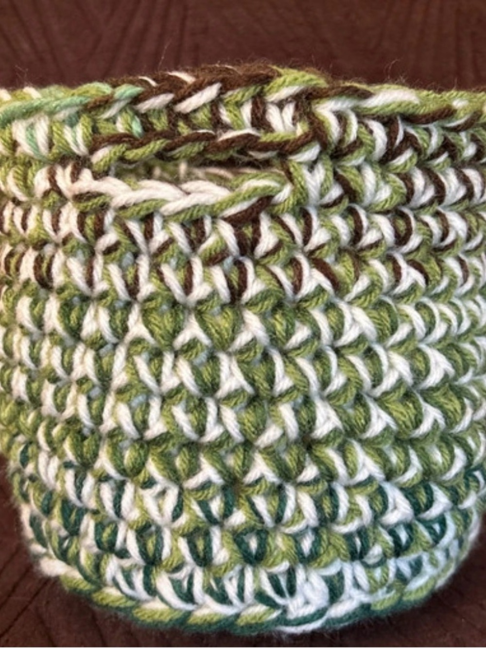 Handcrafted Green & White Crocheted Home Accent Basket